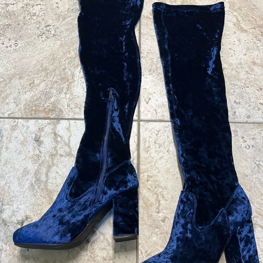 Carlos by Carlos Santana Midnight Blue Velvet Over the Knee Boots